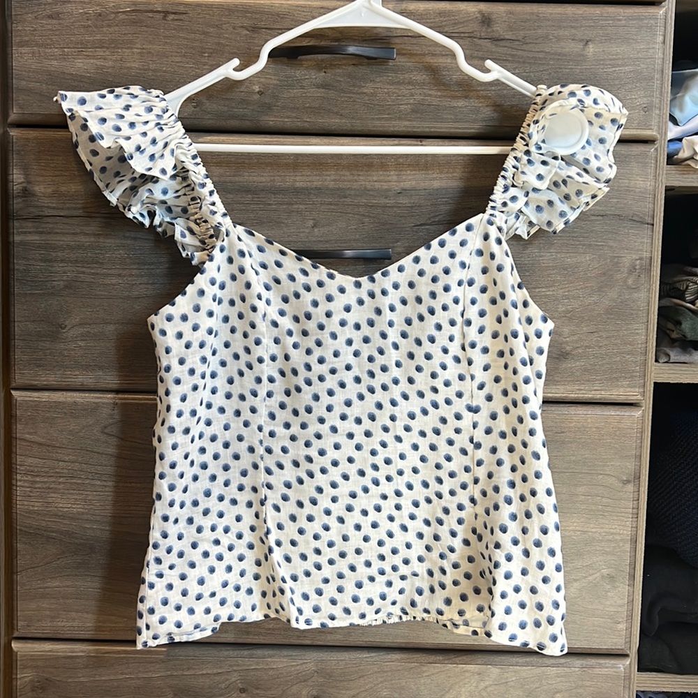 H&M White Polka Dot Ruffle Strap Tank Top
